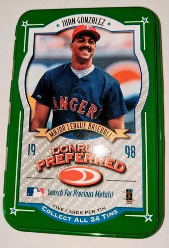 1998 Donruss Preferred Juan Gonzalez Green Collectors Tin - Baseball Card Box