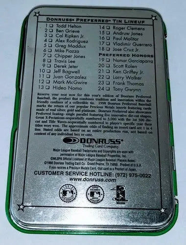 1998 Donruss Preferred Juan Gonzalez Green Collectors Tin - Baseball Card Box