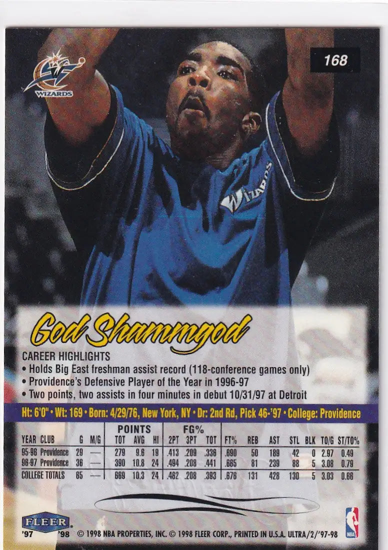 1998 FLEER #168 GOD SHAMMGOD GREEN- WASHINGTON WIZARDS - Basketball Card Single