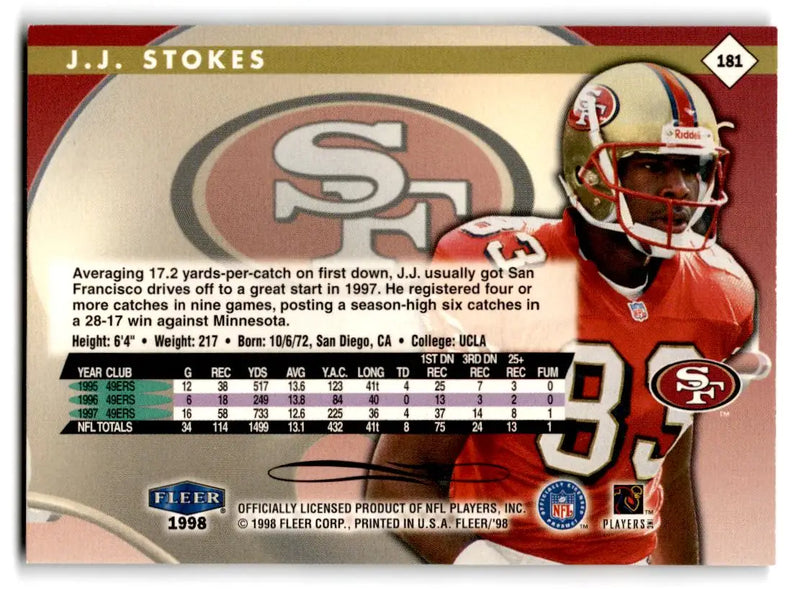 1998 Fleer Tradition #181 J.J. Stokes - Football Card Single