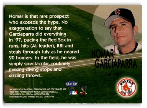 Original gloss Fleer Ultra Nomar Garciaparra baseball card from 1998 Back to the Future series
