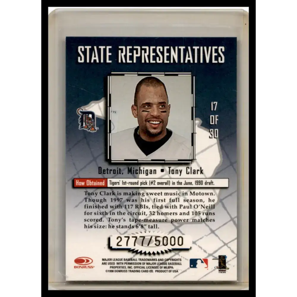 1998 Leaf #17 Tony Clark State Representatives NM-MT Baseball Card - Baseball Card Single