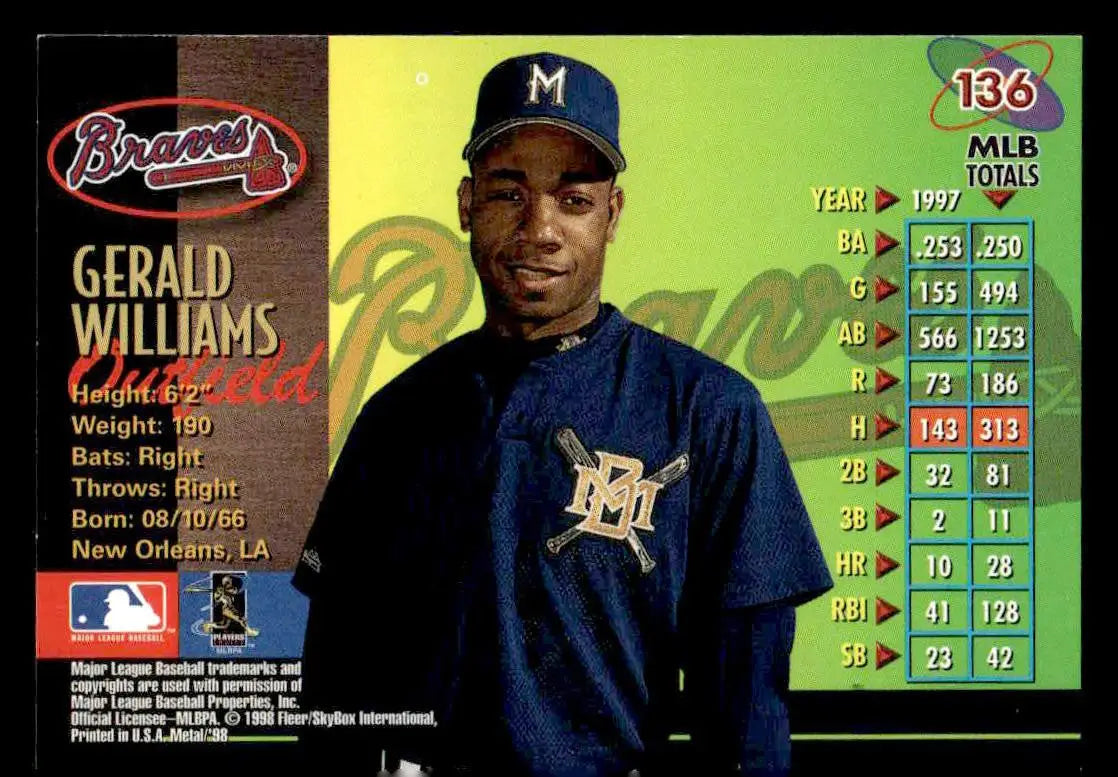 1998 Metal Universe #136 Gerald Williams - Baseball Card Single