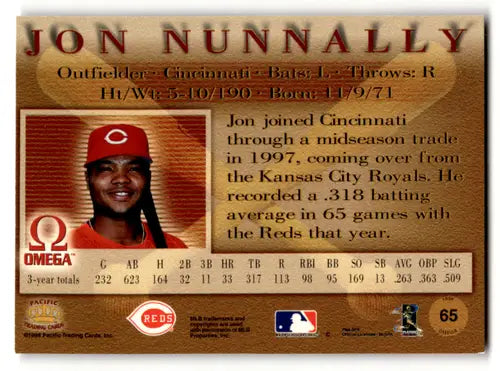 1998 Pacific Omega #65 Jon Nunnally NM Near Mint Reds ID:58841 - Baseball Card Single