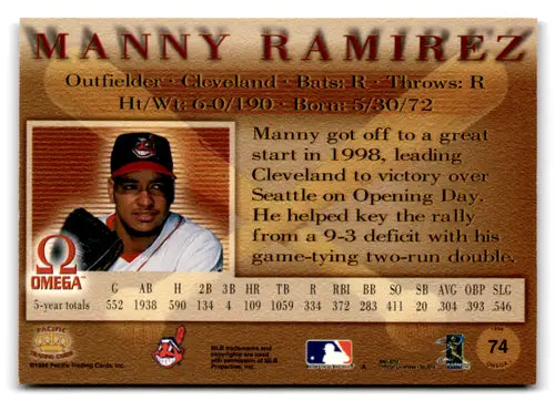 1998 Pacific Omega #74 Manny Ramirez NM-MT Indians ID:81231 - Baseball Card Single