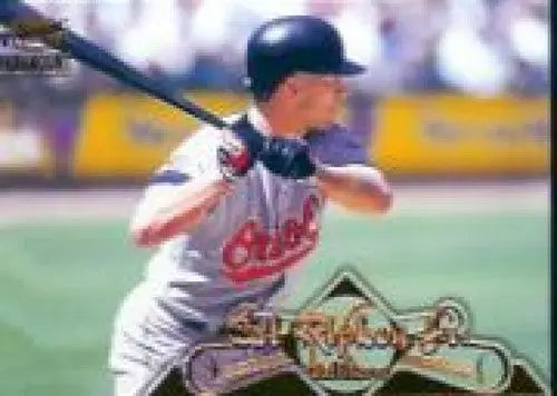 Baseball trading card featuring Cal Ripken Jr. at bat from 1998 Pacific Paramount Copper