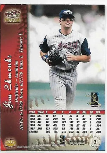 Original gloss Jim Edmonds baseball card from 1998 Pacific Paramount Copper series