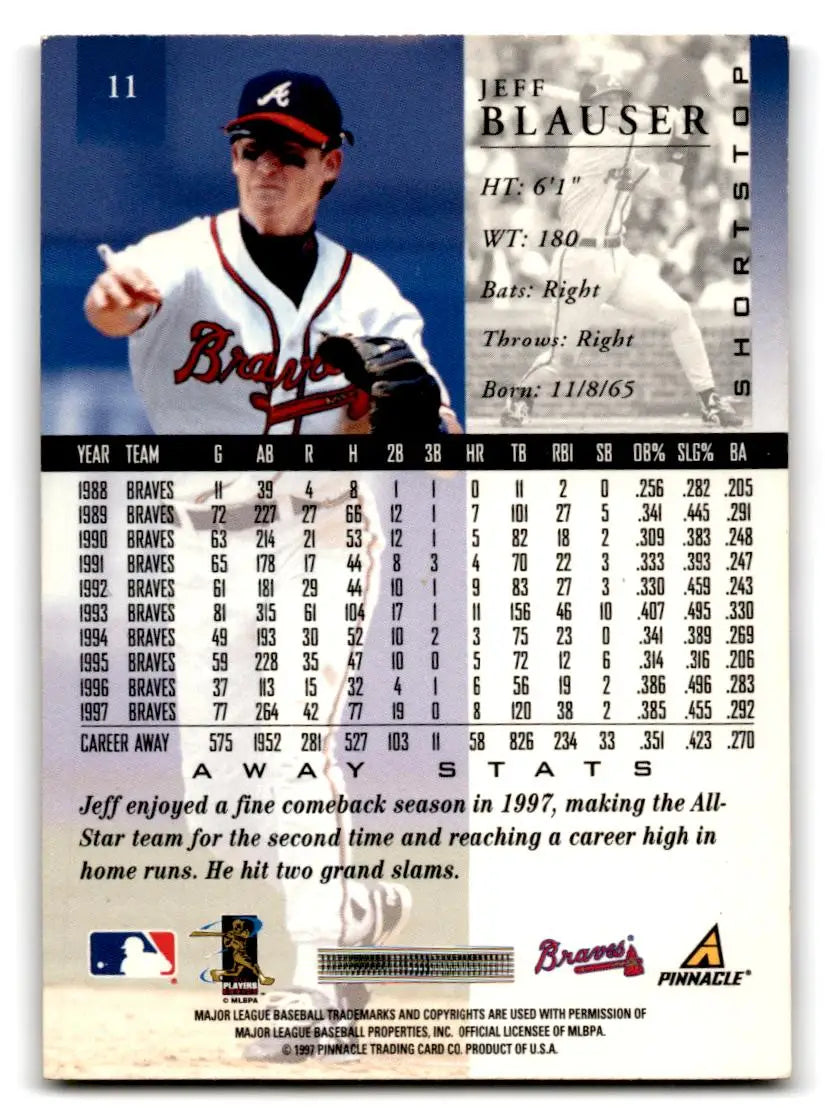 1998 Pinnacle #11 Jeff Blauser Away Stats - Baseball Card Single