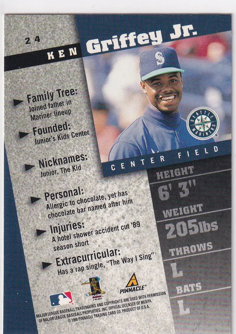 1998 PINNACLE #24 KEN GRIFFEY JR INSIDE- SEATTLE MARINERS