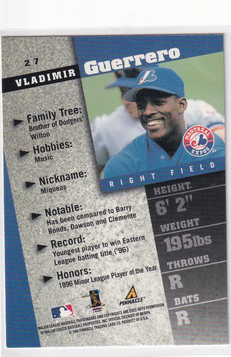 1998 PINNACLE #27 VLADIMIR GUERRERO- MONTREAL EXPOS