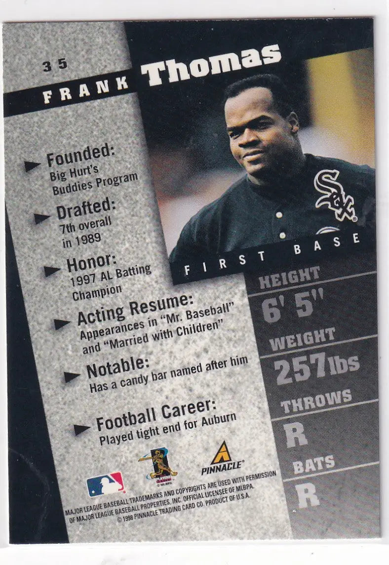 1998 PINNACLE #35 FRANK THOMAS- CHICAGO WHITE SOX