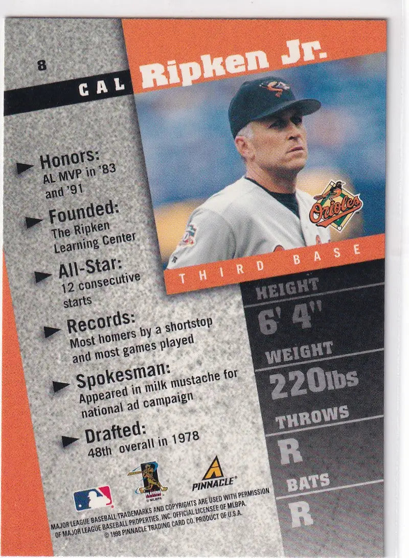 1998 PINNACLE #8 CAL RIPKEN JR INSIDE- BALTIMORE ORIOLES - Baseball Card Single
