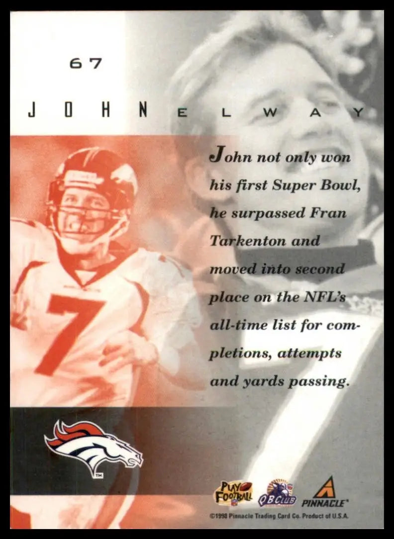 1998 Pinnacle Mint Collection John Elway #67 Denver Broncos Football Card NFL - Football Card Single