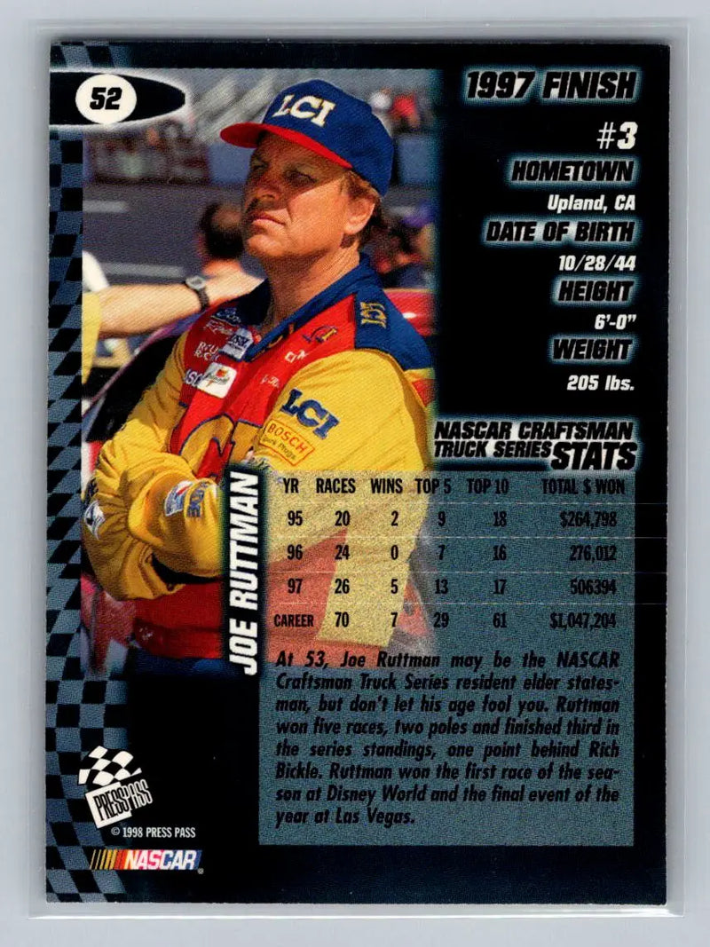 1998 Press Pass #52 Joe Ruttman Roush Racing - Racing Card Single