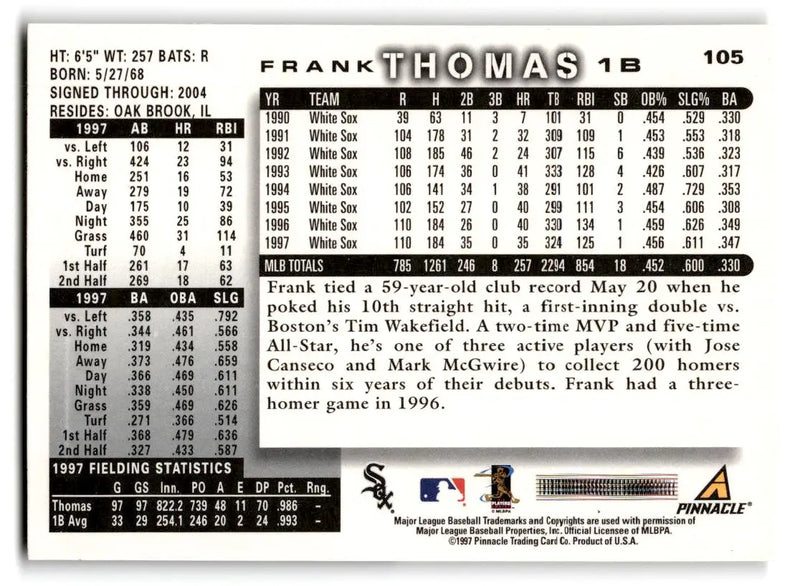 1998 Score #105 Frank Thomas - Baseball Card Single