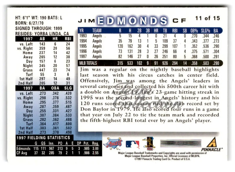1998 Score Anaheim Angels #11 Jim Edmonds - Baseball Card Single