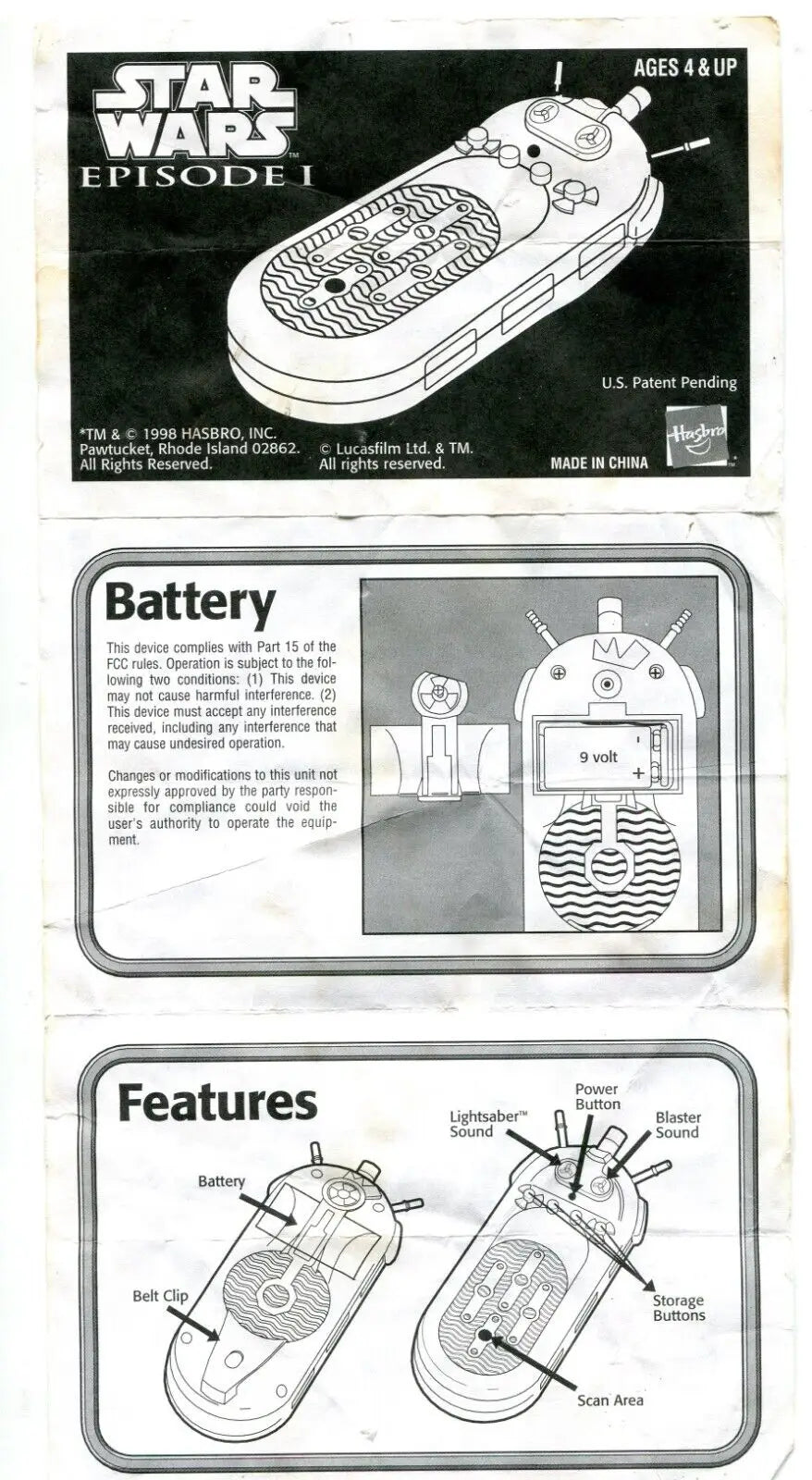 Star Wars Episode I toy packaging for Electronic CommTech Reader Instructions Insert