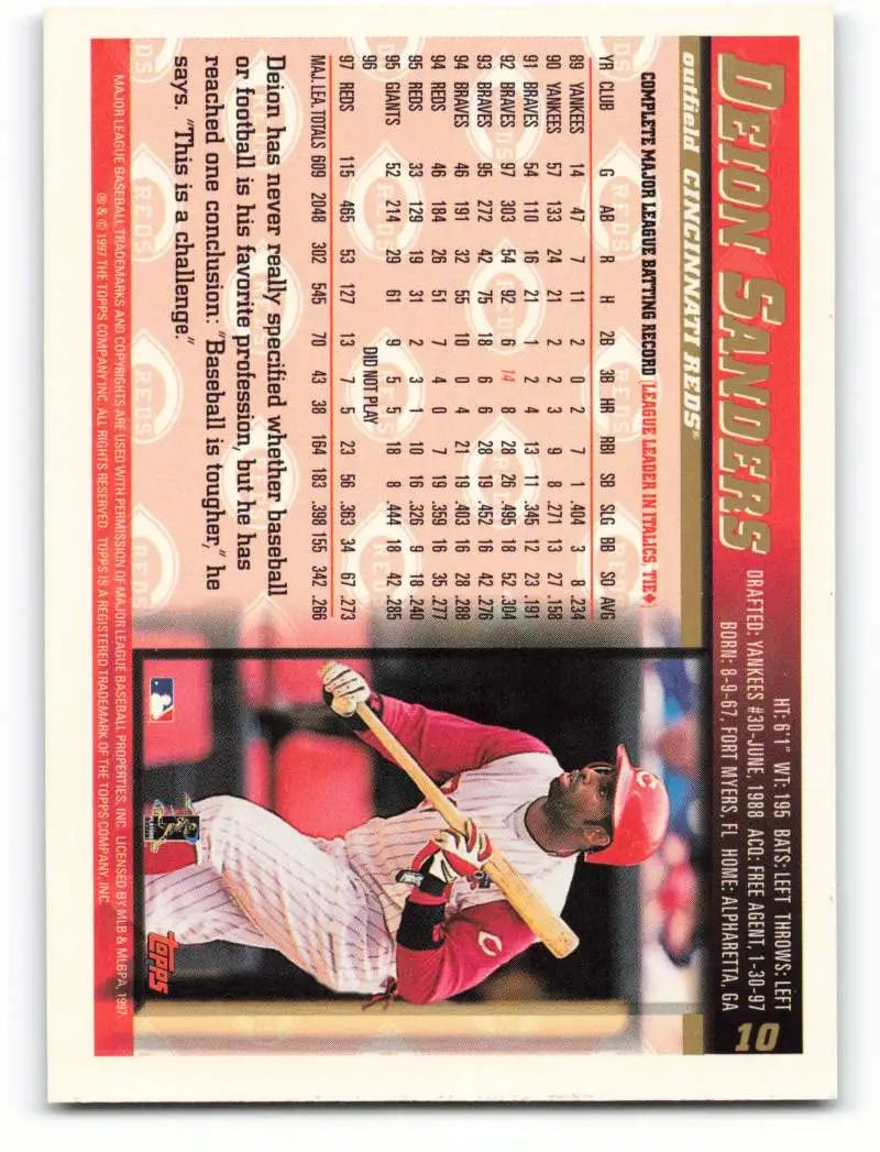 1998 Topps #10 Deion Sanders NM-MT Cincinnati Reds Baseball Card - Baseball Card Single