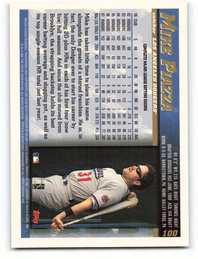 1998 Topps #100 Mike Piazza NM-MT Los Angeles Dodgers Baseball Card - Baseball Card Single