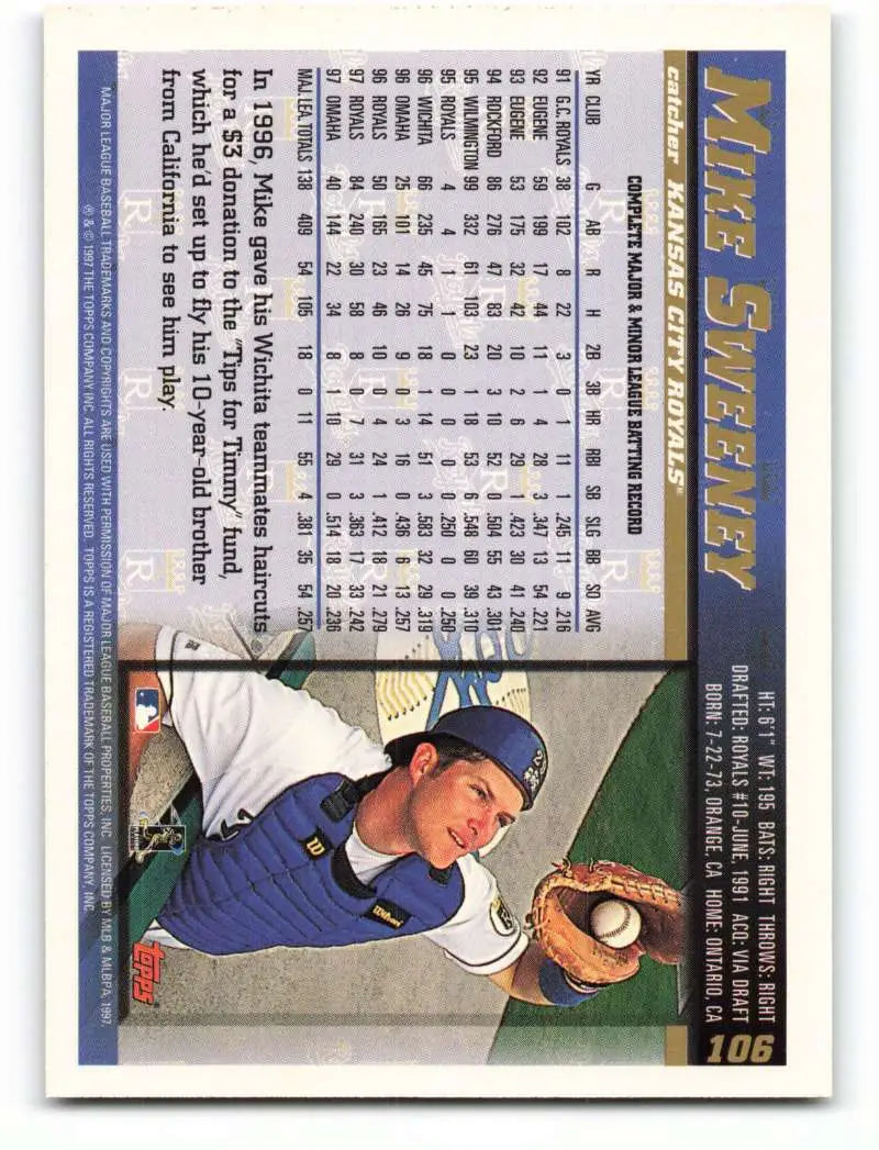 1998 Topps #106 Mike Sweeney NM-MT Kansas City Royals Baseball Card - Baseball Card Single