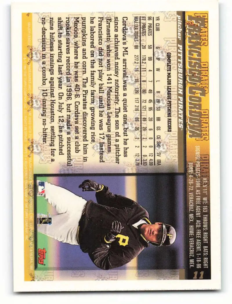 1998 Topps #11 Francisco Cordova NM-MT Pittsburgh Pirates Baseball Card - Baseball Card Single