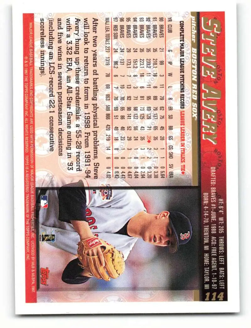 1998 Topps #114 Steve Avery NM-MT Boston Red Sox Baseball Card - Baseball Card Single