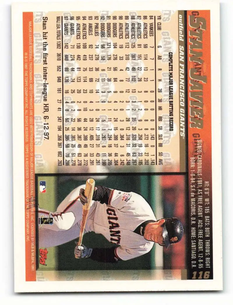 1998 Topps #116 Stan Javier NM-MT San Francisco Giants Baseball Card - Baseball Card Single