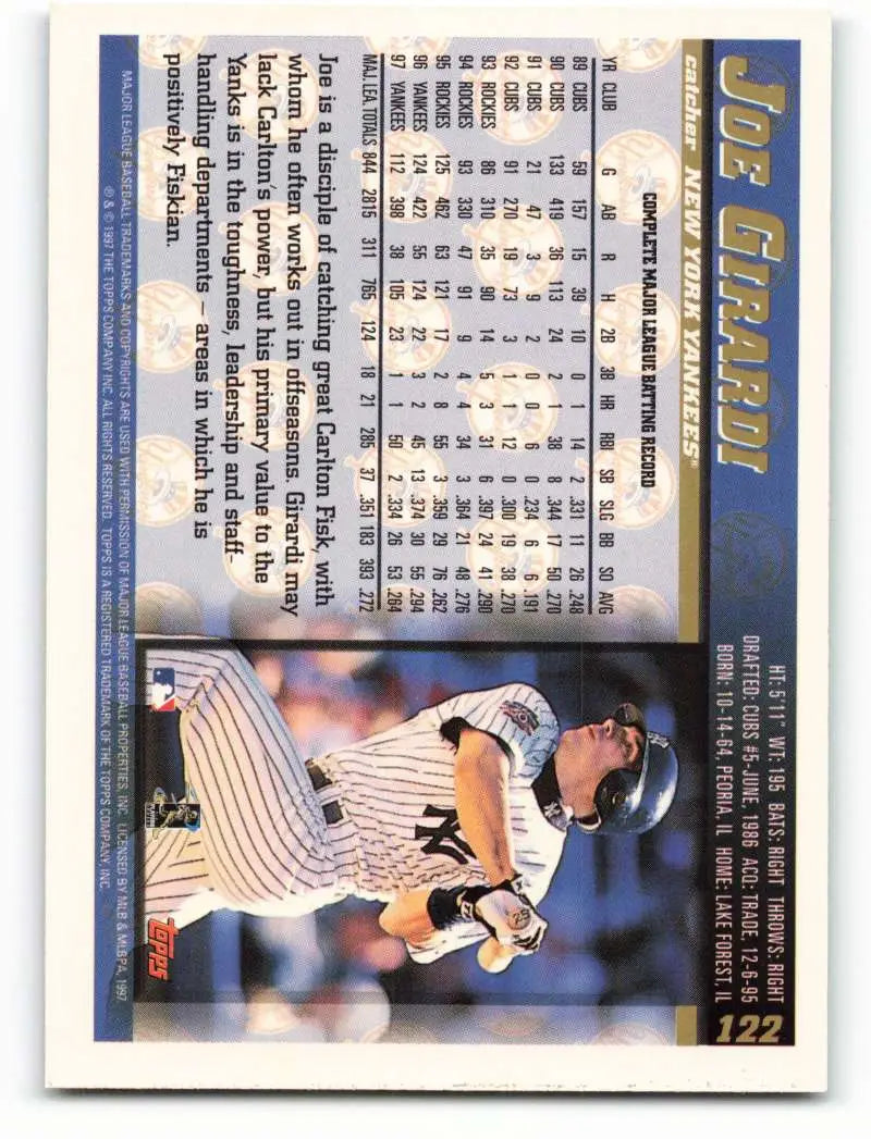 1998 Topps #122 Joe Girardi NM-MT New York Yankees Baseball Card - Baseball Card Single