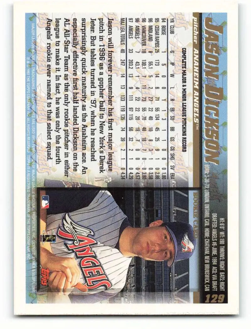 1998 Topps #129 Jason Dickson NM-MT Anaheim Angels Baseball Card - Baseball Card Single