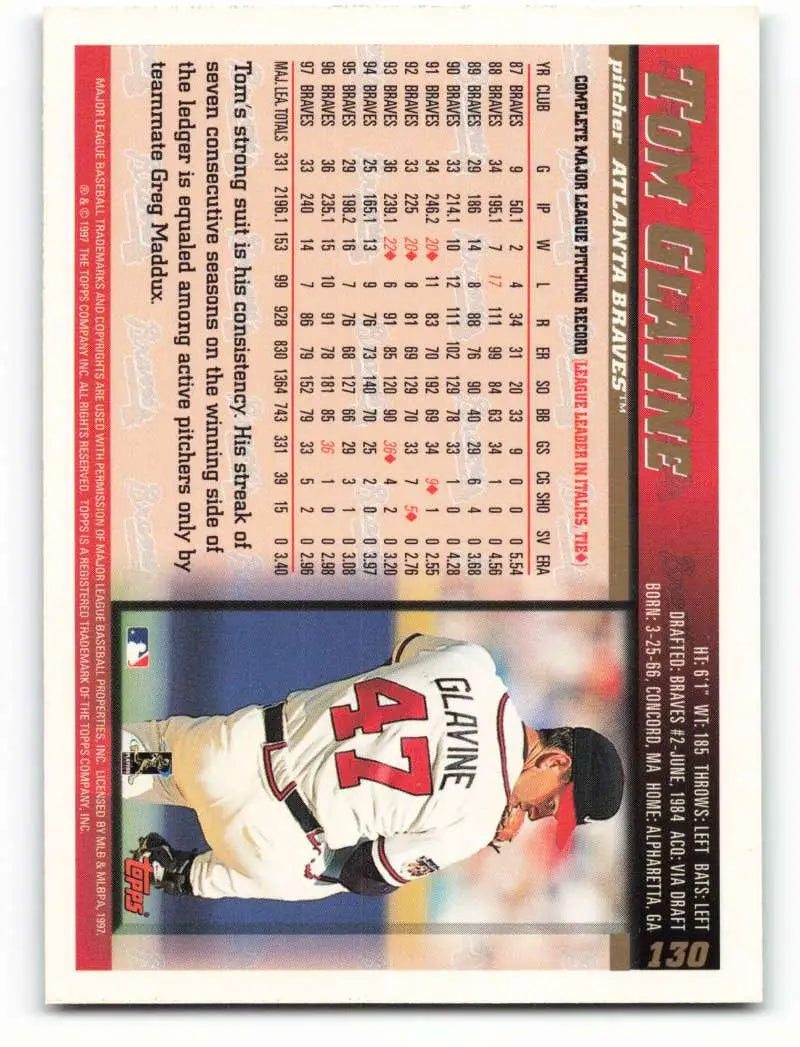 1998 Topps #130 Tom Glavine NM-MT Atlanta Braves Baseball Card - Baseball Card Single