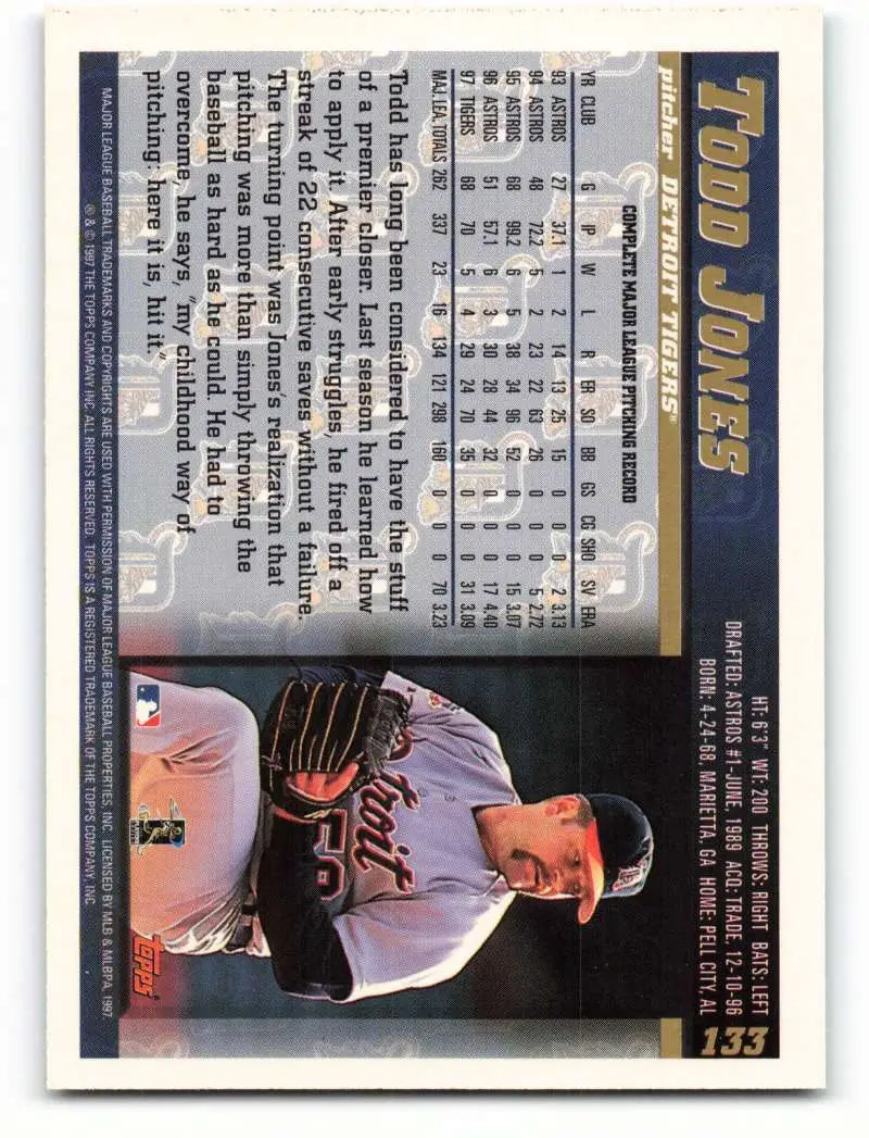 1998 Topps #133 Todd Jones NM-MT Detroit Tigers Baseball Card - Baseball Card Single