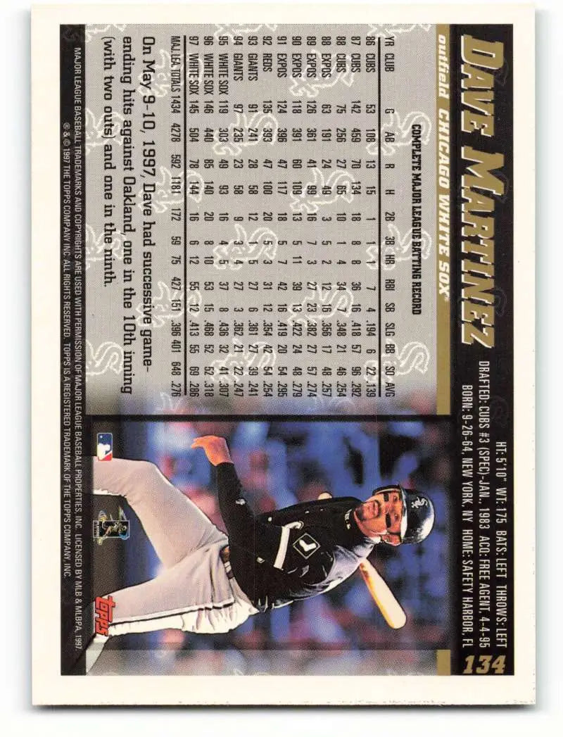 1998 Topps #134 Dave Martinez NM-MT Chicago White Sox Baseball Card - Baseball Card Single