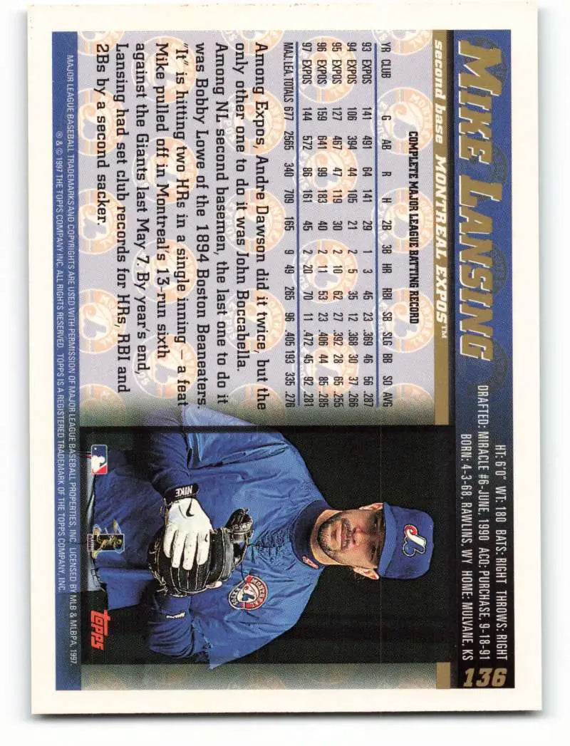 1998 Topps #136 Mike Lansing NM-MT Montreal Expos Baseball Card - Baseball Card Single
