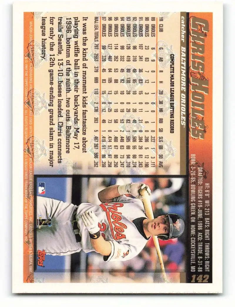 1998 Topps #142 Chris Hoiles NM-MT Baltimore Orioles Baseball Card - Baseball Card Single