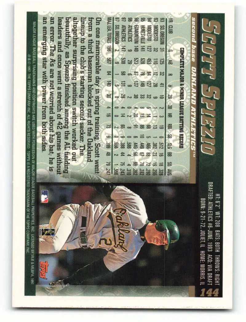 1998 Topps #144 Scott Spiezio NM-MT Oakland Athletics Baseball Card - Baseball Card Single