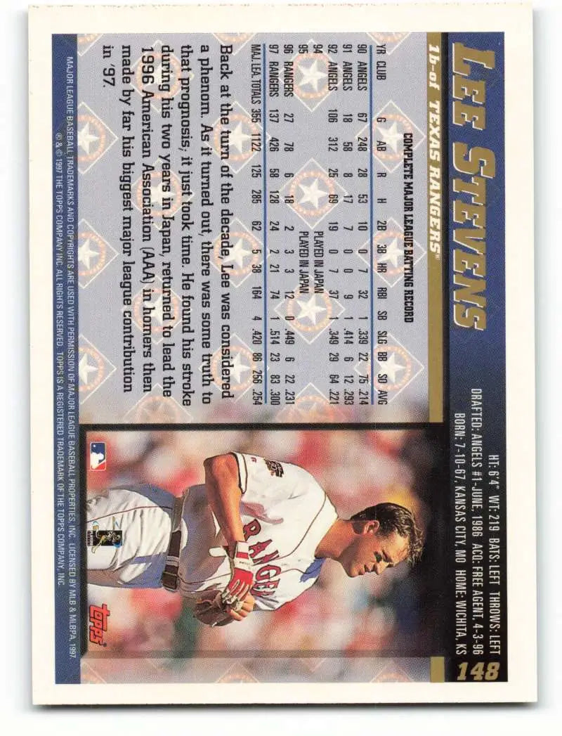 1998 Topps #148 Lee Stevens NM-MT Texas Rangers Baseball Card - Baseball Card Single