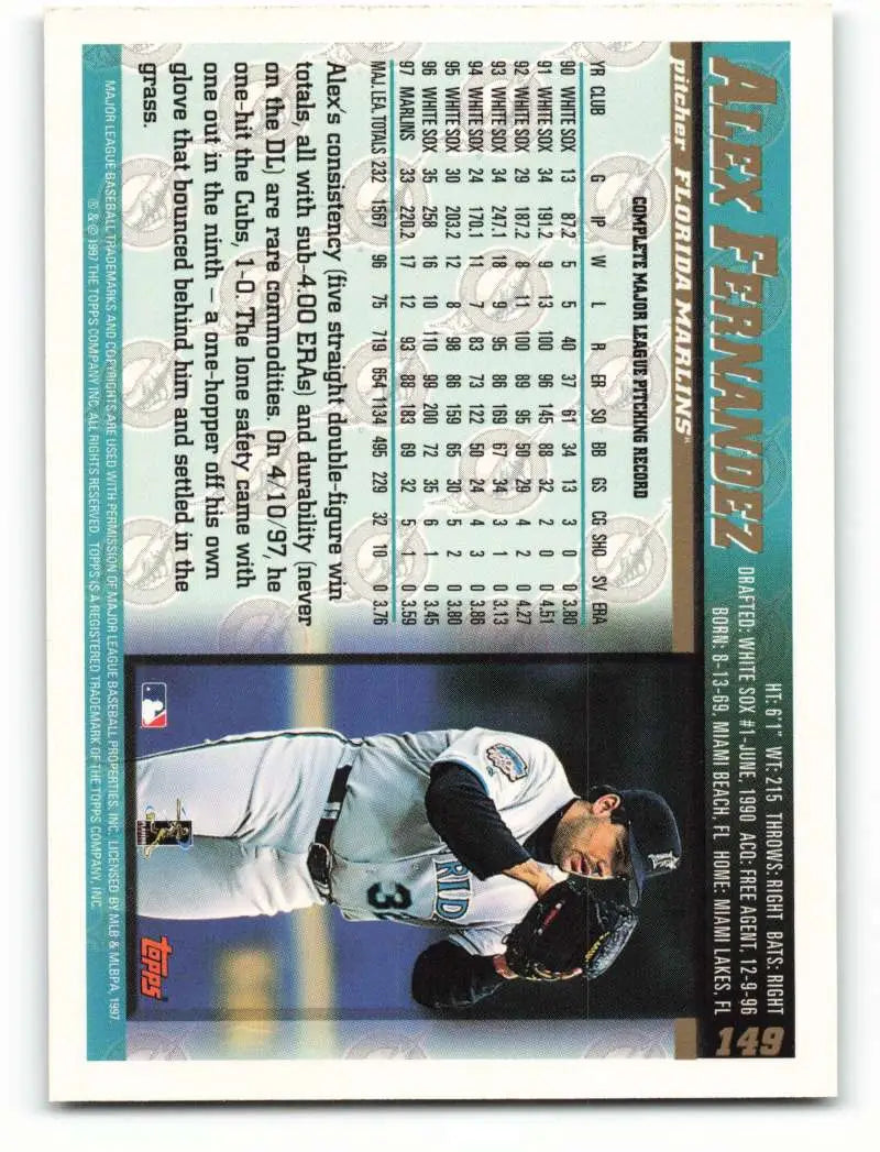 1998 Topps #149 Alex Fernandez NM-MT Florida Marlins Baseball Card - Baseball Card Single