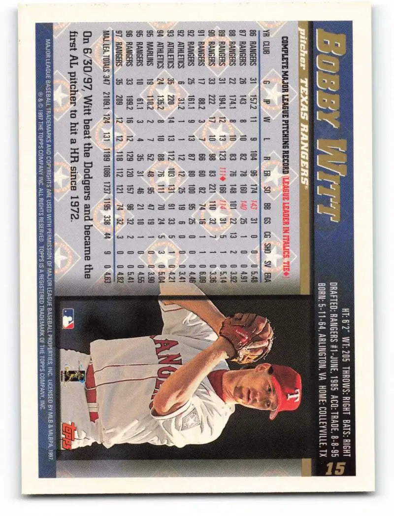 1998 Topps #15 Bobby Witt NM-MT Texas Rangers Baseball Card - Baseball Card Single