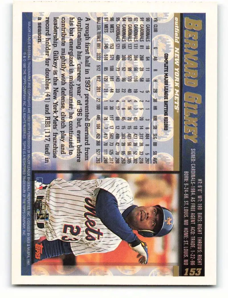 1998 Topps #153 Bernard Gilkey NM-MT New York Mets Baseball Card - Baseball Card Single