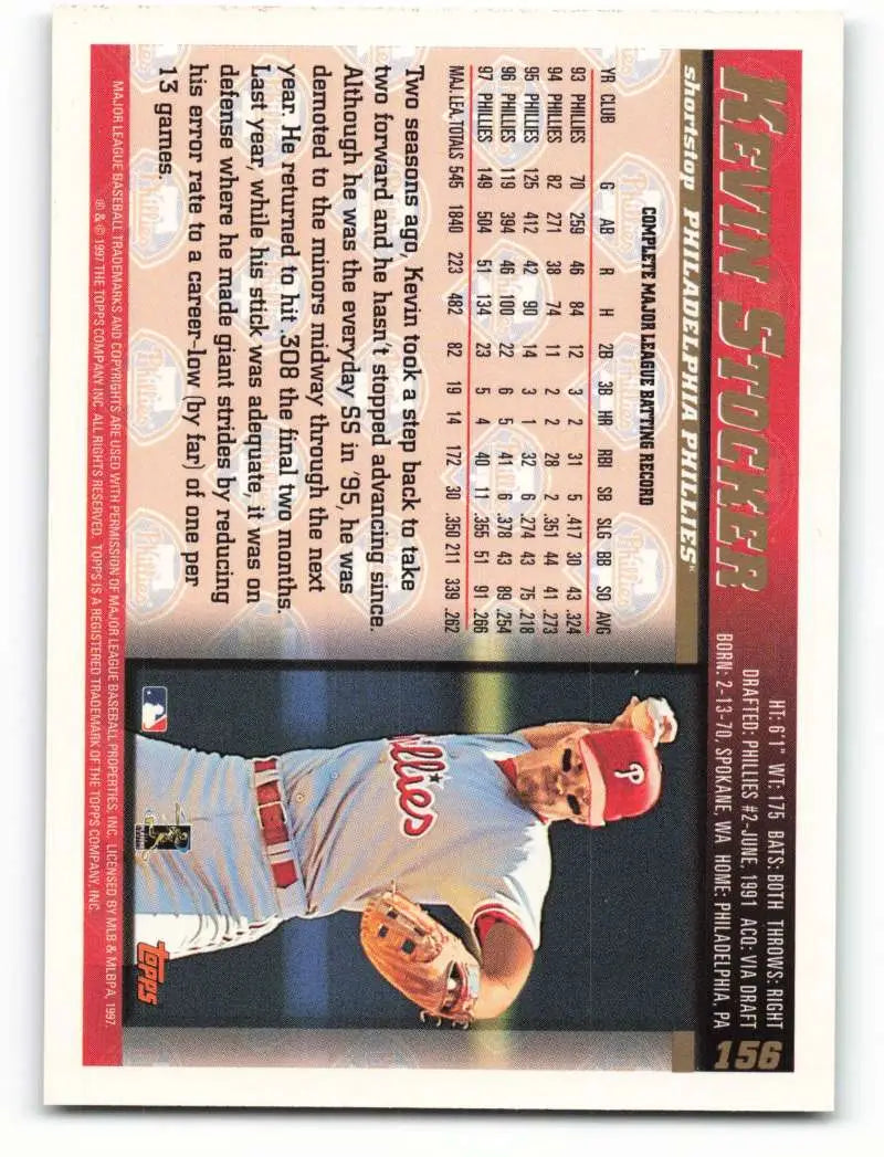 1998 Topps #156 Kevin Stocker NM-MT Philadelphia Phillies Baseball Card - Baseball Card Single