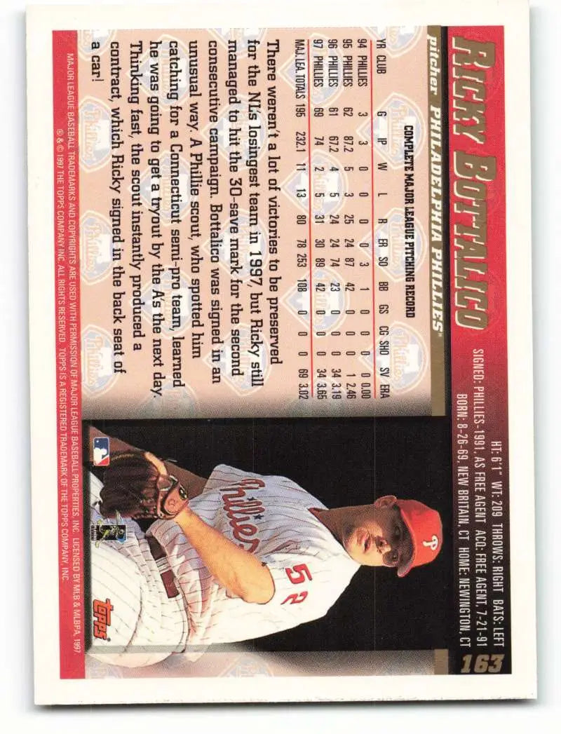 1998 Topps #163 Ricky Bottalico NM-MT Philadelphia Phillies Baseball Card - Baseball Card Single