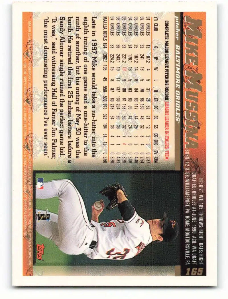1998 Topps #165 Mike Mussina NM-MT Baltimore Orioles Baseball Card - Baseball Card Single