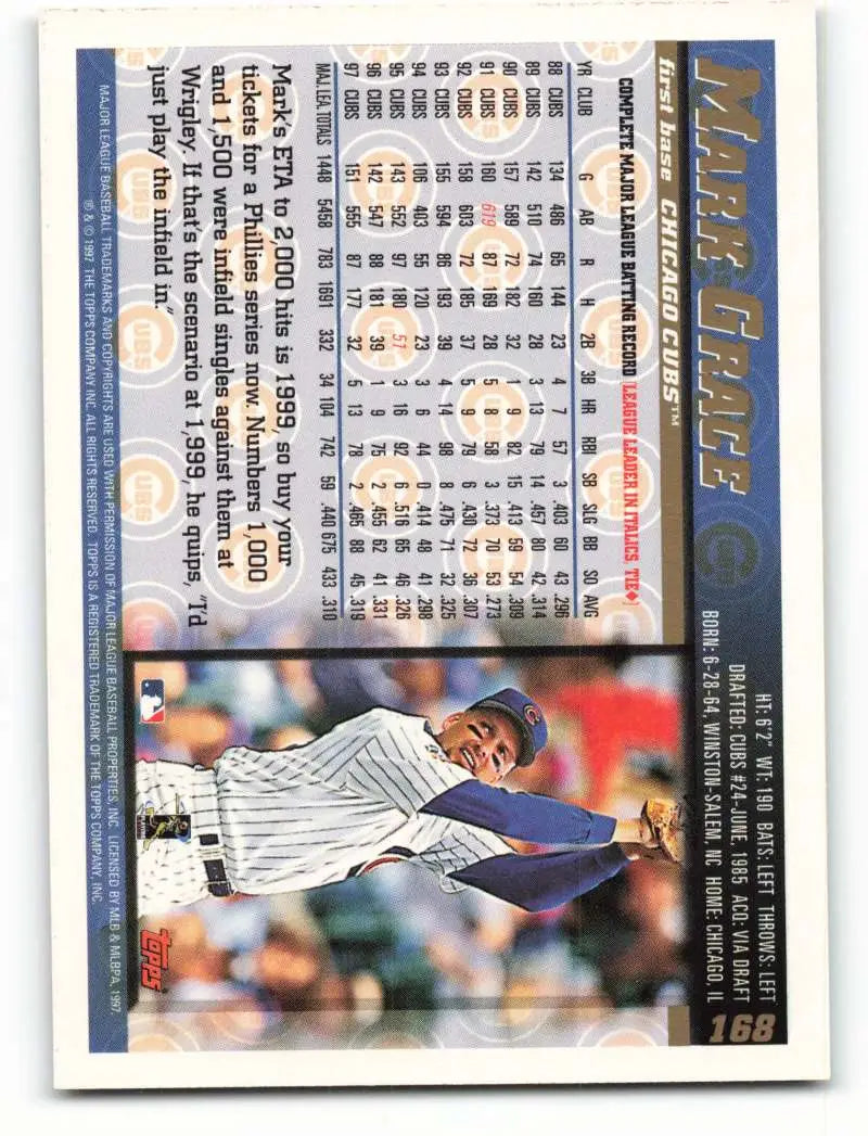 1998 Topps #168 Mark Grace NM-MT Chicago Cubs Baseball Card - Baseball Card Single