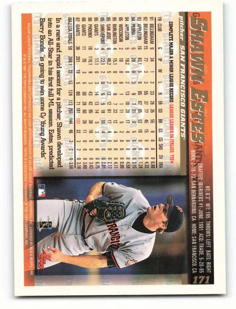 1998 Topps #171 Shawn Estes NM-MT San Francisco Giants Baseball Card - Baseball Card Single