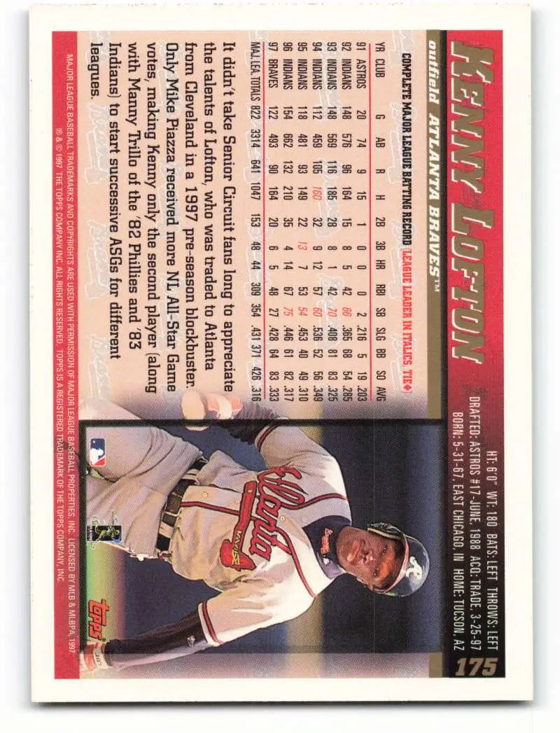 1998 Topps #175 Kenny Lofton NM-MT Atlanta Braves Baseball Card - Baseball Card Single