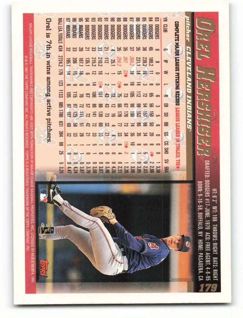 1998 Topps #179 Orel Hershiser NM-MT Cleveland Indians Baseball Card - Baseball Card Single