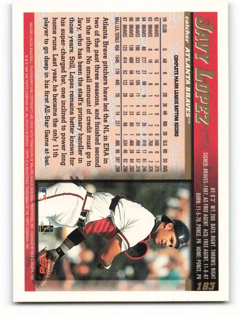 1998 Topps #183 Javy Lopez NM-MT Atlanta Braves Baseball Card - Baseball Card Single