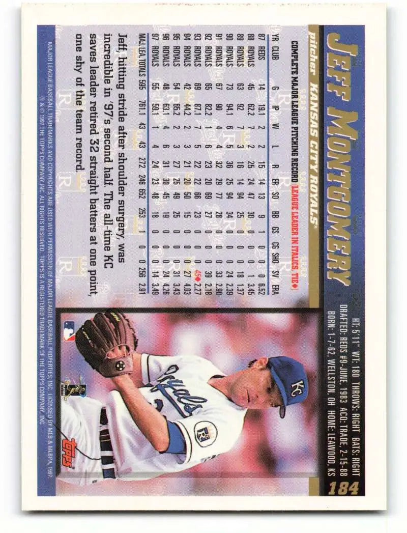 1998 Topps #184 Jeff Montgomery NM-MT Kansas City Royals Baseball Card - Baseball Card Single