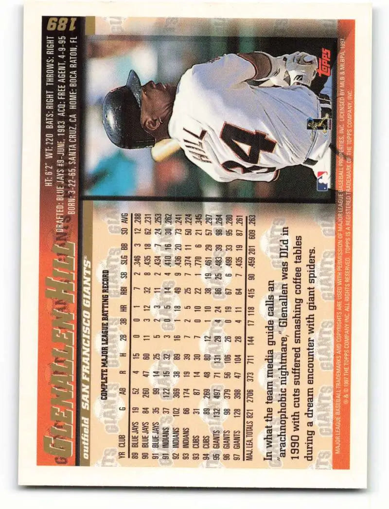 1998 Topps #189 Glenallen Hill NM-MT San Francisco Giants Baseball Card - Baseball Card Single
