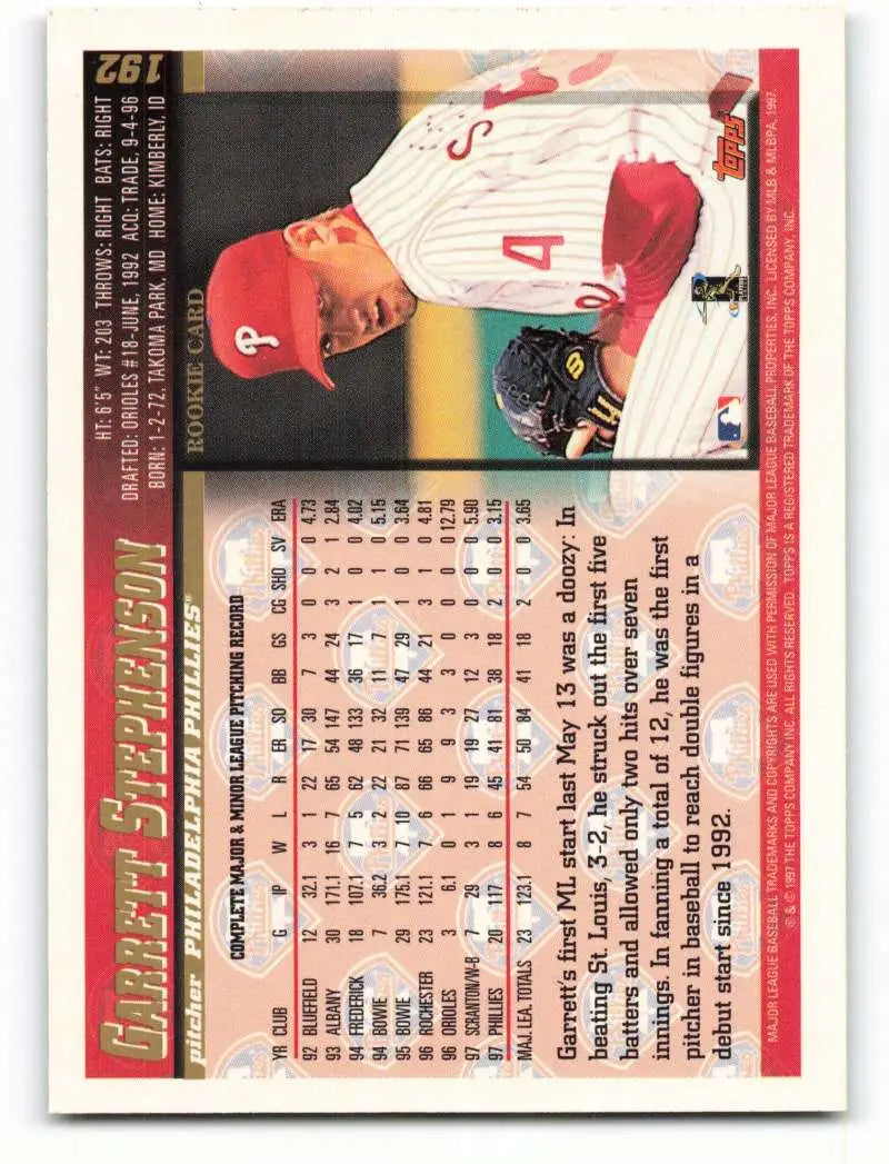 1998 Topps #192 Garrett Stephenson NM-MT Philadelphia Phillies Baseball Card - Baseball Card Single